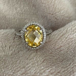 Judith Ripka CZ and Citrine sterling silver ring